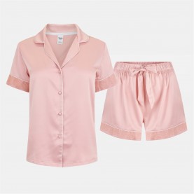 пижама,дамски,пижами,chelsea,peers,satin,lace,short,sleeve,pyjama,set,pink