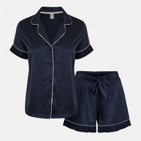 пижама,дамски,пижами,chelsea,peers,satin,lace,short,sleeve,pyjama,set,navy