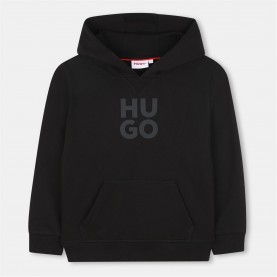 Суичър HUGO Kids' Logo Cotton Pull Over Hoodie - Black 09B суичър,hugo,kids',logo,cotton,pull,over,hoodie,black,09b