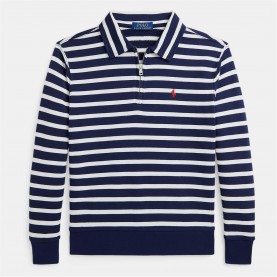 юношеска,блуза,с,яка,детски,3/4,панталони,polo,ralph,lauren,stripe,quarter,zip,polo,top,juniors,newport,navy