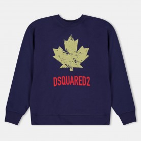 Блуза DSquared2 Kids DSQ Maple Cotton-Mix Crew-Neck Sweatshirt - Blue DQ864 блуза,dsquared2,kids,dsq,maple,cotton,mix,crew,neck,sweatshirt,blue,dq864