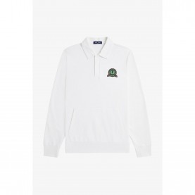 Блуза Fred Perry Mens Badge Collar Ribbed Crew Sweatshirt - Snow White 129 блуза,мъжки,горнища,с,качулка,fred,perry,men,s,badge,collar,ribbed,crew,sweatshirt,snow,white,129