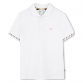Блуза с яка Boss Kids Tipped Stripe Logo Polo Shirt - White блуза,с,яка,boss,kids,tipped,stripe,logo,polo,shirt,white