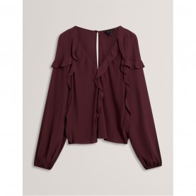 дамски,ризи,ted,baker,ted,ls,frill,blouse,ld54,oxblood