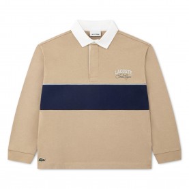 Lacoste Kids Stripe Cotton Long-Sleeve Rugby Polo - Beige lacoste,kids,stripe,cotton,long,sleeve,rugby,polo,beige