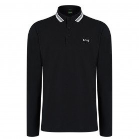 Блуза с яка Boss Men's Plisy Tipped Collar Cotton Long Sleeve Polo Shirt - Black 002 блуза,с,яка,мъжки,тениски,boss,men's,plisy,tipped,collar,cotton,long,sleeve,polo,shirt,black,002