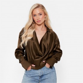 дамски,ризи,i,saw,it,first,cowl,neck,plunge,satin,blouse,khaki