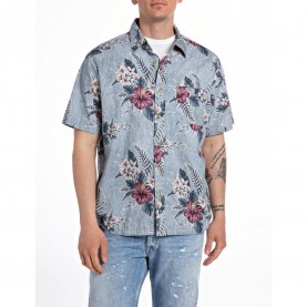 Риза с къс ръкав Replay Mens Floral Print Short Sleeve Relaxed Fit Shirt - Blue 010 риза,с,къс,ръкав,replay,men,s,floral,print,short,sleeve,relaxed,fit,shirt,blue,010