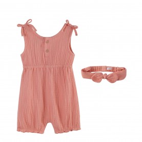 Бебешки гащеризон Hello World Baby Girl Playsuit and Headband Set - CORAL бебешки,гащеризон,бебешки,облекла,детски,3/4,панталони,hello,world,baby,girl,playsuit,and,headband,set,coral