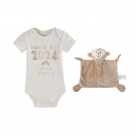 бебешки,облекла,hello,world,baby,unisex,2024,bodysuit,and,comforter,beige