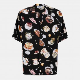 Риза с къс ръкав Moschino Mens Short Sleeve Patterned Relaxed Fit Shirt - Black риза,с,къс,ръкав,мъжки,ризи,moschino,men,s,short,sleeve,patterned,relaxed,fit,shirt,black