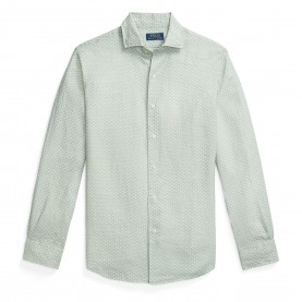 Polo Ralph Lauren Custom Fit Mallet-Print Linen Shirt - Green Hat мъжки,ризи,polo,ralph,lauren,custom,fit,mallet,print,linen,shirt,green,hat
