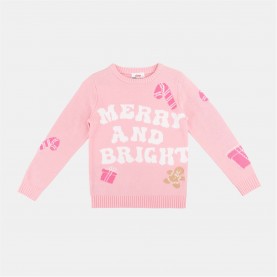 Пуловер Star Xmas Jumper Jn54 - Pink пуловер,коледни,пуловери,детски,3/4,панталони,детски,облекла,star,xmas,jumper,jn54,pink