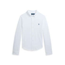 Риза Polo Ralph Lauren Kids Mesh Long Sleeve Plain Shirt - White риза,polo,ralph,lauren,kids,mesh,long,sleeve,plain,shirt,white