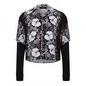облекла,на,разпродажба,мъжки,ризи,dsquared2,men's,floral,short,sleeve,patterned,shirt,black,and,white