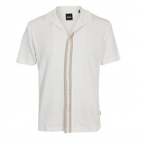 Риза с къс ръкав Boss Mens BOSS BLACK Pasini Short Sleeve Collared Shirt with Contrast Trim - White 100 риза,с,къс,ръкав,мъжки,ризи,boss,mens,boss,black,pasini,short,sleeve,collared,shirt,with,contrast,trim,white,100