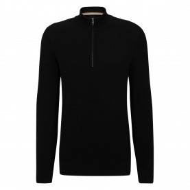 Пуловер Boss Mens HBB Ebrando Black Zipped Crew Neck Jumper - Black 001 пуловер,мъжки,пуловери,boss,men,s,hbb,ebrando,black,zipped,crew,neck,jumper,black,001