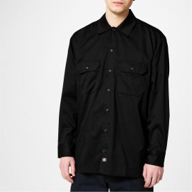 риза,с,дълъг,ръкав,мъжки,якета,dickies,men's,work,shirt,cotton,long,sleeve,overshirt,black,blk1