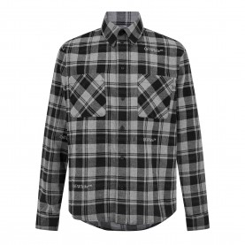 Риза с дълъг ръкав Off White Mens Check Plaid Cotton Long Sleeve Shirt - Black Grey риза,с,дълъг,ръкав,off,white,men,s,check,plaid,cotton,long,sleeve,shirt,black,grey