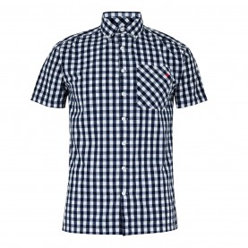 lee,cooper,short,sleeve,gingham,shirt,mens,navy,white