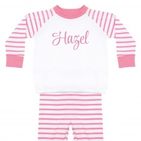 Детска пижама Larkwood Unisex Kids Striped Cotton Long Sleeve Pyjama Set - Pink/White детска,пижама,бебешки,облекла,детски,пижами,larkwood,unisex,kids,striped,cotton,long,sleeve,pyjama,set,pink,white