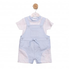 Mintini Baby Top and Dungaree Set - White/Blue бебешки,облекла,mintini,baby,baby,top,and,dungaree,set,white,blue