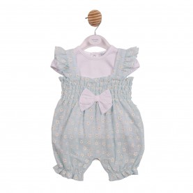 Пижама Mintini Baby Kids Top and Sunromper Pyjama Set - White/Aqua пижама,бебешки,облекла,mintini,baby,kids,top,and,sunromper,pyjama,set,white,aqua