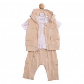 Mintini Baby 3-Piece Top and Trouser Set - White/Beige бебешки,облекла,mintini,baby,baby,3,piece,top,and,trouser,set,white,beige