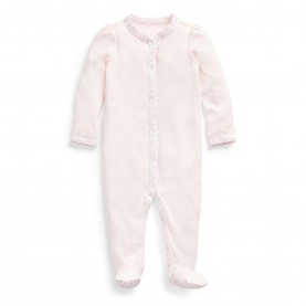 Polo Ralph Lauren Girls Floral Trim Cotton Sleepsuit - Delicate Pink polo,ralph,lauren,girls,floral,trim,cotton,sleepsuit,delicate,pink