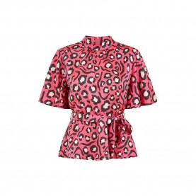 Mela London Womens Pink Animal Print Belted High Neck Short-Sleeve Blouse - Pink дамски,ризи,mela,london,women,s,pink,animal,print,belted,high,neck,short,sleeve,blouse,pink
