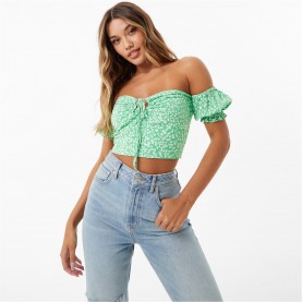 къса,блуза,дамски,ризи,jack,wills,off,shoulder,crop,top,green,print