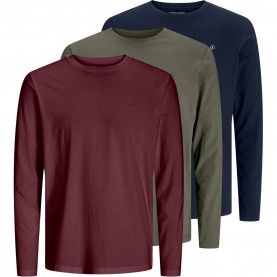 мъжка,тениска,облекла,на,разпродажба,мъжки,тениски,jack,and,jones,3,pack,crew,neck,long,sleeve,t,shirt,mens,olive,port,navy
