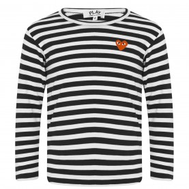 юношеска,тениска,детски,3/4,панталони,comme,des,garcons,play,striped,peeping,heart,t,shirt,junior,black,1