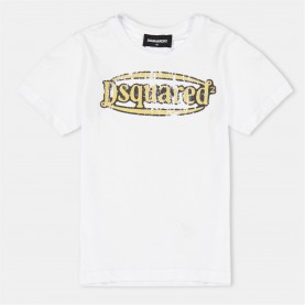 юношеска,тениска,детски,3/4,панталони,dsquared2,logo,t,shirt,juniors,white,dq100