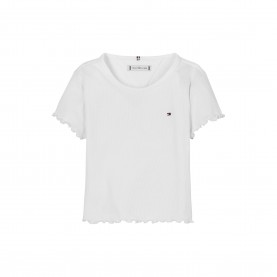 Тениска Tommy Hilfiger Kids Essential Rib Ribbed Short Sleeve T-Shirt - White YBR тениска,tommy,hilfiger,kids,essential,rib,ribbed,short,sleeve,t,shirt,white,ybr