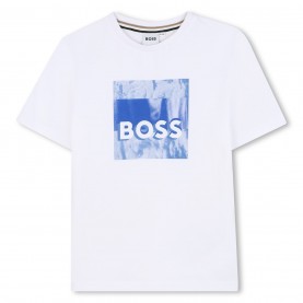 Тениска Boss Kids Woven Cloud Logo T-Shirt - White тениска,детски,3/4,панталони,boss,kids,woven,cloud,logo,t,shirt,white