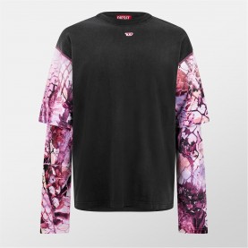 мъжки,тениски,diesel,contrast,layered,sleeve,tee,black,black