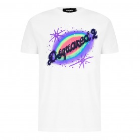 Тениска DSQUARED2 Logo Print T-Shirt - White/Multi тениска,мъжки,тениски,dsquared2,logo,print,t,shirt,white,multi