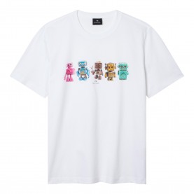 Тениска PS Paul Smith Mens Robot Graphic Print T-Shirt - White 01 тениска,мъжки,тениски,ps,paul,smith,men,s,robot,graphic,print,t,shirt,white,01