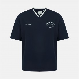 Тениска Jack Wills Men's V-Neck Short Sleeve Oversized T-Shirt - Navy тениска,мъжки,тениски,jack,wills,men's,v,neck,short,sleeve,oversized,t,shirt,navy