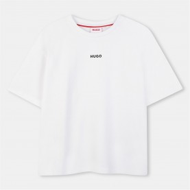 Тениска HUGO Kids' Small Logo Regular Fit T-Shirt - White тениска,детски,3/4,панталони,hugo,kids',small,logo,regular,fit,t,shirt,white