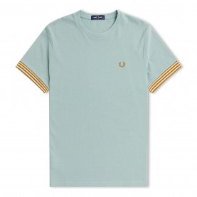 тениска,мъжки,тениски,fred,perry,stripe,cuff,t,shirt,silver,blue,959