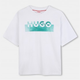 тениска,детски,3/4,панталони,hugo,kids',print,short,sleeve,t,shirt,white