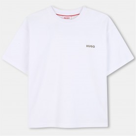 Тениска HUGO Kids' Small Logo Regular Fit T-Shirt - White тениска,детски,3/4,панталони,hugo,kids',small,logo,regular,fit,t,shirt,white