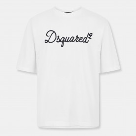 Тениска DSquared2 Mens DSQ Big Signature Oversized T-Shirt - White тениска,мъжки,тениски,dsquared2,men,s,dsq,big,signature,oversized,t,shirt,white