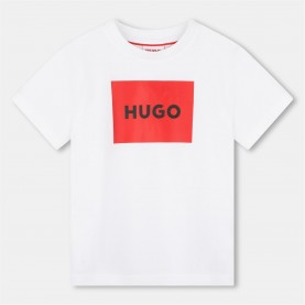 детска,тениска,детски,3/4,панталони,hugo,unisex,kids,big,logo,cotton,short,sleeve,t,shirt,white,10p