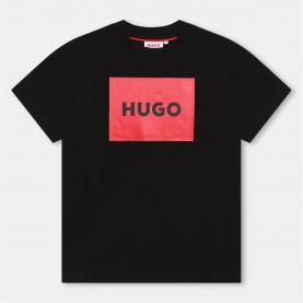 Детска тениска HUGO Unisex Kids Big Logo Cotton Short Sleeve T-Shirt - Black 09B детска,тениска,детски,3/4,панталони,hugo,unisex,kids,big,logo,cotton,short,sleeve,t,shirt,black,09b