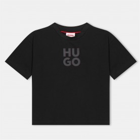 Тениска HUGO Kids' Logo Regular Fit T-Shirt - Black 09B тениска,детски,3/4,панталони,hugo,kids',logo,regular,fit,t,shirt,black,09b