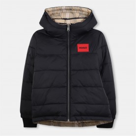 Яке HUGO Kids' Reverse Short Puffer Jacket - Sand яке,детски,3/4,панталони,hugo,kids',reverse,short,puffer,jacket,sand