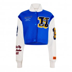 Дамско яке Heron Preston Womens Embroidered Patch Snap-Button Varsity Jacket - Blue/Yellow дамско,яке,дамски,якета,и,палта,heron,preston,women,s,embroidered,patch,snap,button,varsity,jacket,blue,yellow